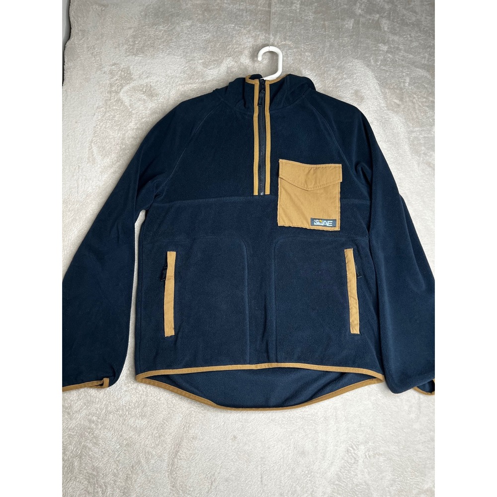 Vintage American Eagle Men's size Small Y2K Fleece Pullover Hoodie Navy